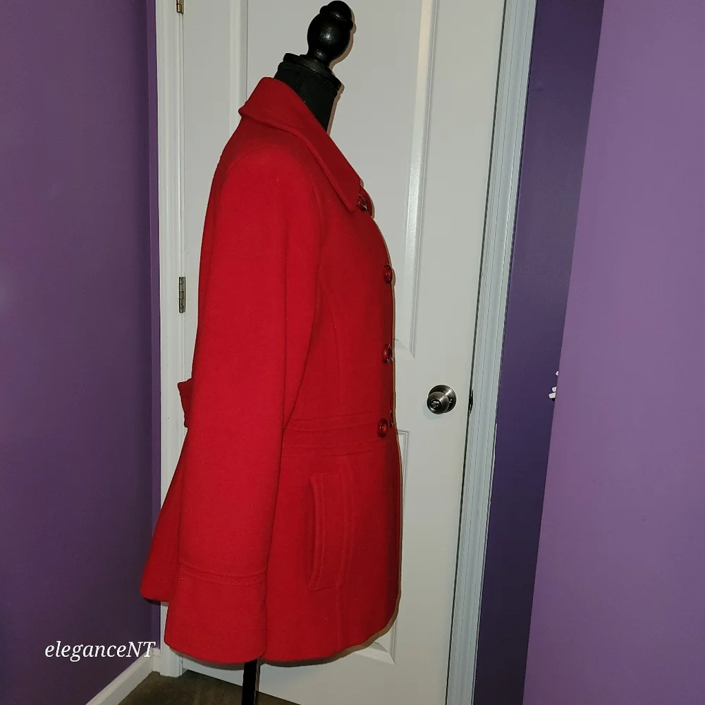 Preston & York Red Double Breasted Red Wool Coat Sz: 14 - Picture 4 of 15